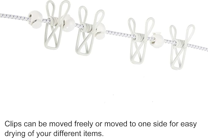 uxcell Travel Clothesline, Portable Clothesline with 12 Clothespins, 1.85M/6.07ft Windproof Stretchy Elastic Laundry Clothes Line for Backyard Hotel Camping Indoor Outdoor, White
