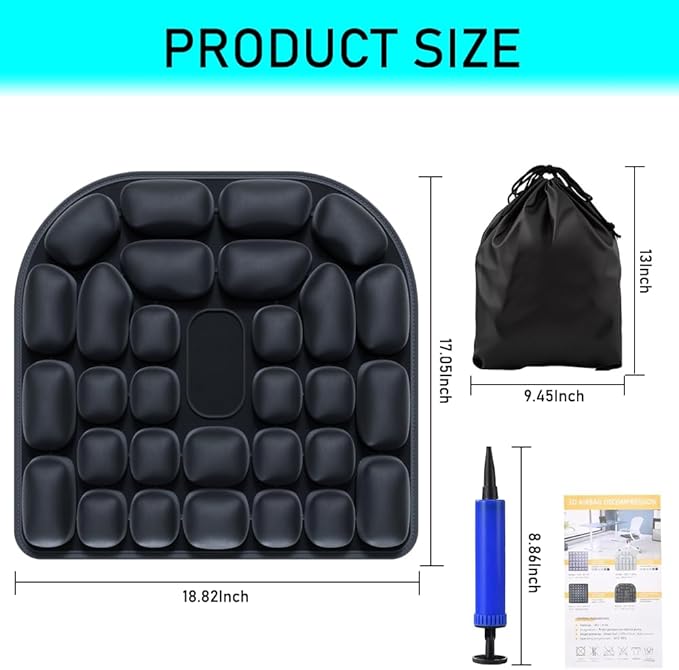 Sondor Travel Cushion - Inflatable Travel Seat Cushion for Airplane,3D Inflatable Air Cells Provide Body Support,for Wheelchairs,Driving,Office (Black-32)