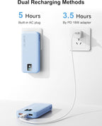 Portable Charger, 12000mAh 22.5W Fast Charging Power Bank with Built-in Cables & Wall Plug, Travel Essentials Battery Pack with LED Display, USB C External Battery Bank for iPhone iPad, Samsung Blue