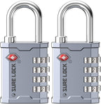 SURE LOCK TSA Accepted Combination Luggage Padlock for Gun Cases, Transporting Equipment Cases in Trade Show, Music and Medical Industries (2, Silver)