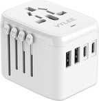 VYLEE Universal International Power Travel Plug Adapter, 5 in 1 European Travel Plug Adapter W/ 3.5A 2xUSB-A and 2xUSB C Wall Charger and Worldwide AC Outlet for Europe USA UK AUS Asia(White)