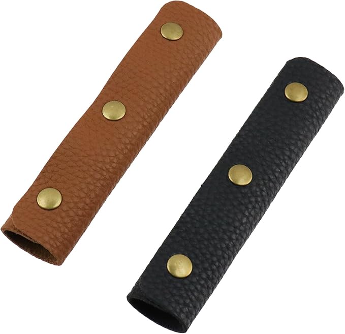 Mcredy 2 Pcs Luggage Handle Wrap Comfortable Leather Bag Strap Wrap Covers with Metal Clasp for Purse Wallet Shopping Travel Bags, Brown+Black