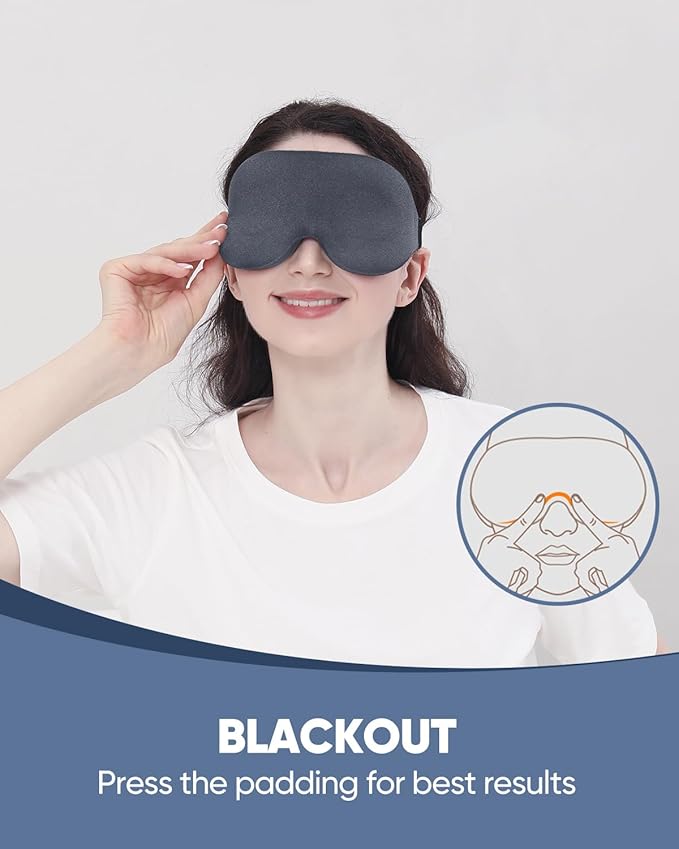 MZOO Luxury Sleep Eye Mask for Side Sleeper Men Women, Zero Eye Pressure 3D Sleeping Mask, Light Blocking Patented Design Night Blindfold, Soft Eye Shade Cover for Travel, Grey