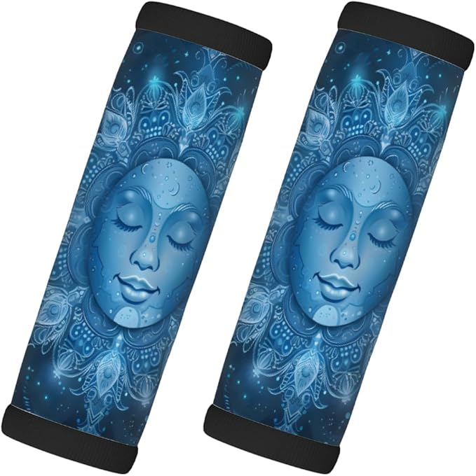 Abstract Blue Mandala Human Face 2 Pack Luggage Handle Wrap Set of Neoprene Luggage Tags for Suitcases Bag Strap Wrap Cover Travel Airplane Accessories Covers Markers Sleeve Grips Identifiers Cruise
