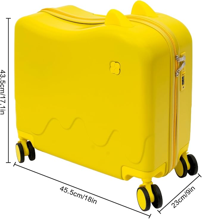 18" Kids Ride-On Suitcase,Children's Carry On Luggage Case,Rolling Luggage With Lock,Travel Trolley Case for Short Trips,School Trips,Outings (Lemon yellow)