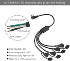 4 Way Outlet Splitter - Black 1-Pack 90-Degree Angled Flat Plug 1 to 4 Extension Cable Power Strip, 16/3 Gauge 1.5FT, 3 Prong Y Style Multi Outlet Splitter, Perfect for Wall Wart Adapters