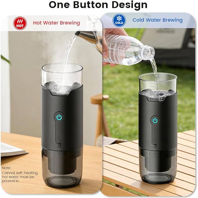 HomeBeyond Portable Electric Espresso Machine, Travel Coffee Maker with Rechargeable Battery, Compatible with Ground Coffee & Capsules (American K-cup & Italian N) for Travel, Camping, Car & Office