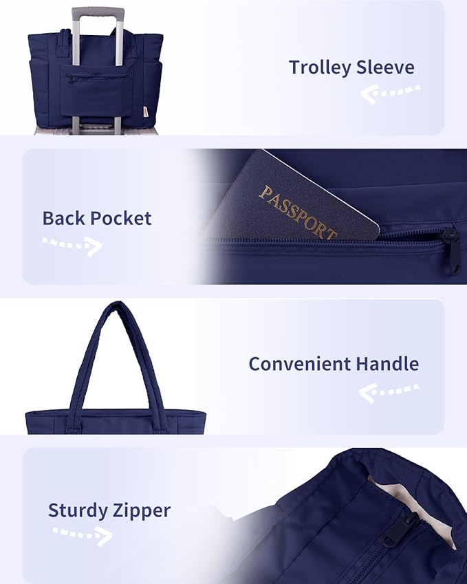 Wandering Nature Puffer Tote Bag with Cup Holder & Laptop Compartment & Trolley Sleeve for Travel, Work, Nurse, Women