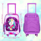 2Pcs Kids Suitcase, 18" Girls Carry on Luggage With Wheels, Unicorn Suitcases with toddler Backpack(Purple)