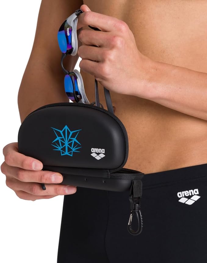 ARENA Swim Goggle Case for Swimmers Protective Hardcover Carrying Case with Clip for Backpacks, Storage and Transport, Black/White/Royal