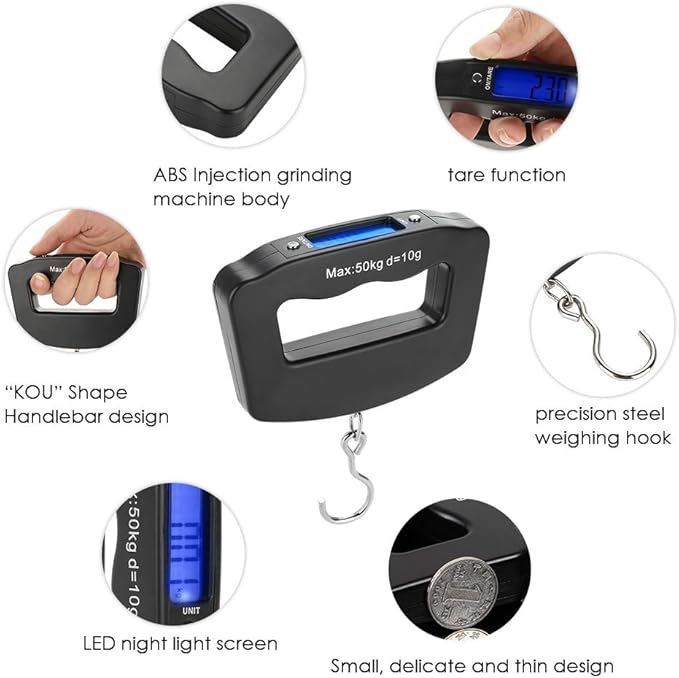 50kg/10g Portable Luggage Scale Digital Mini Fish Hook Hanging Scale Electronic Weight Scale for Travel Household Outdoor Weighing