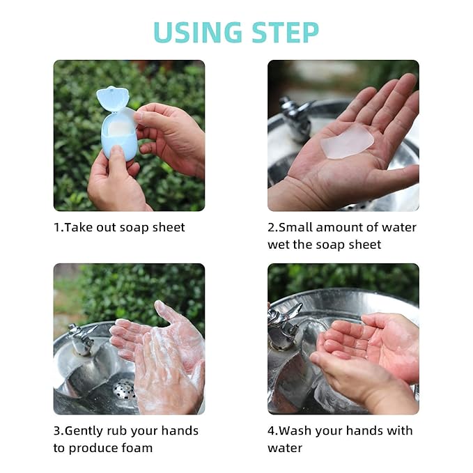 BAIKAFU 3 Boxes (150 sheets) Soap Paper Sheets Portable Disposable Travel Scented Bath Slice Sheet Foaming Paper Soap Confetti Slide Flakes for Travel, Hand Soap, Indoor, Outdoor, Camping Hiking.