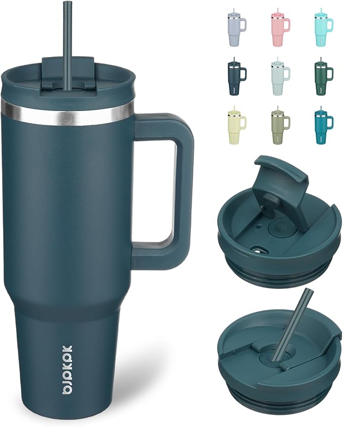 BJPKPK 40oz Stainless Steel Insulated Tumbler With Handle And Lid Straw Travel Coffee Mug Thermal Cup,Navy Blue