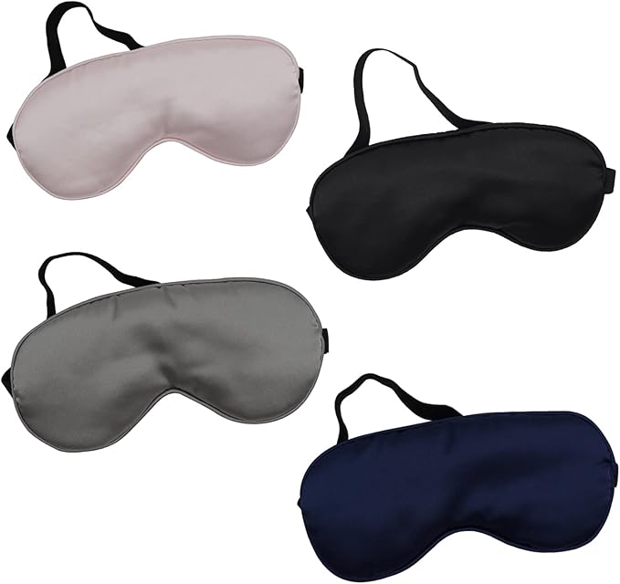 LERSVICVIL 4 Pack Eye Mask for Sleeping Silky Soft Satin Blindfold Adjustable Strap Night Eye Cover for Women Men
