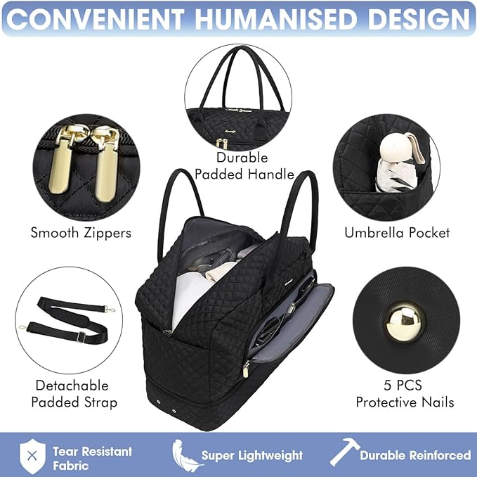 Large Women's Travel Duffel, Weekender with Shoe Compartment, Carry On Overnight Bag, Gym Duffel with Wet Pocket, Hospital Bags Set