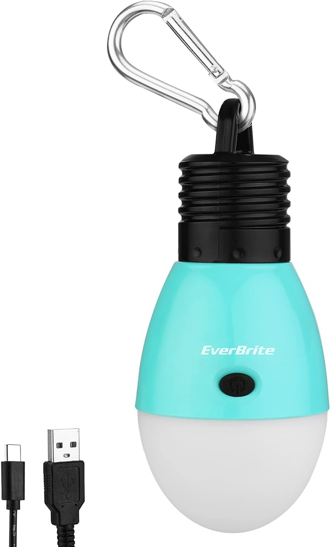 EverBrite Rechargeable Camping Light, Portable Tent Lantern,3 Lighting Modes, Hanging Tent Light Bulbs with Clip Hook for Hiking, Fishing, Backpacking, Emergency and More-Blue