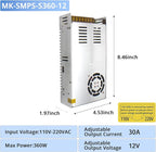 MK-SMPS-S360-12 DC 360W Switching Power Supply Converter, AC 110V-220V to DC 12V Power Supply Transformer Driver Adapter, Universal Regulated Switching 30A for Strip 3D Printer CCTV Camera Motor Pump