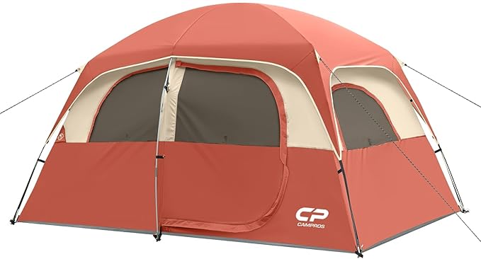 CAMPROS CP Upgraded 6/8 Person Camping Tents, Waterproof Windproof Family Tent with Larger Mesh Windows & Door, Double Layer, Easy Set Up, All-Season Dome Tent with Top Rainfly & Carry Bag