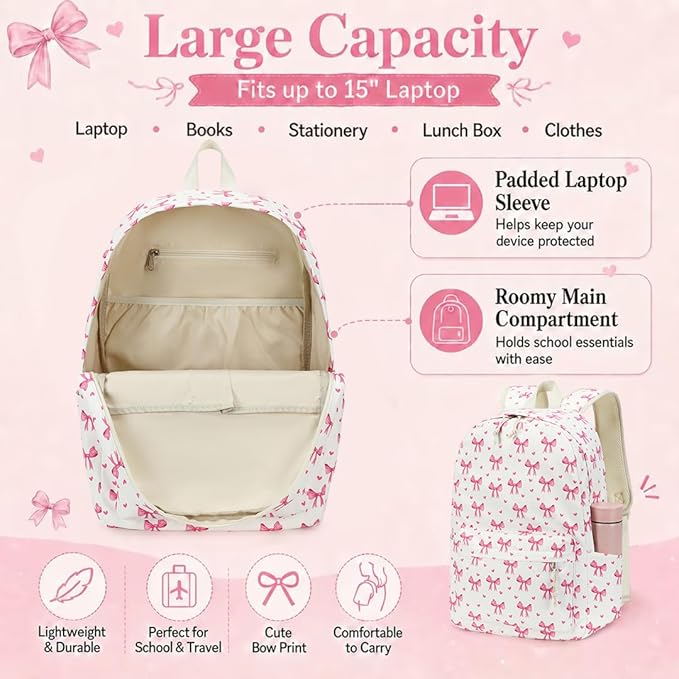 LOIDOU Backpack for Girls School Backpacks Bookbags for Elementary Middle School Women Laptop Backpacks (215 Beige, L-17)