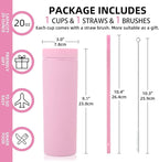Volhoply 20oz Plastic Skinny Tumbler,Double Wall Tumblers with Lid and Straw,Reusable Travel Iced Coffee Mug,BPA Free Matte Acrylic Water Cups With Straw for Parties,DIY Gifts(Pink, 1 Set