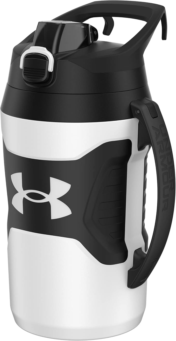 Under Armour Insulated Water Bottle with Handle & Fence Hook, Half Gallon Sports Water Jug, Leak-Resistant & BPA-Free for Baseball, Football & Gym - White/Black, 64oz