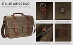 Vintage Genuine Leather Waxed Canvas Briefcase Large Satchel Shoulder Bag Rugged Computer 15.6" Laptop Bag