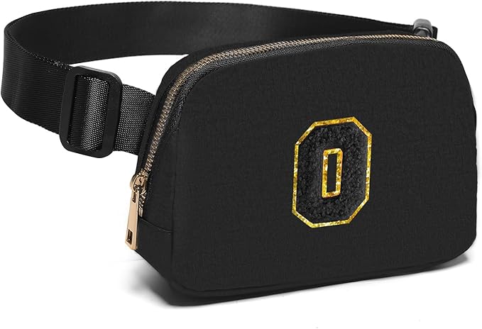 Gitus Belt Bag Fanny Pack Crossbody Bags with Initial Letter Patch Gifts for Wife Older Women Mother Coworker Bridesmaid Anniversary Travel Gifts Beach Gifts (Black-O)