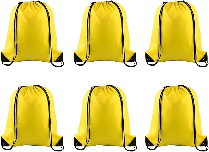 PLULON 6 Pcs Yellow Drawstring Bags - Drawstring Backpack - Gym, Sports, Travel - 34cm*40cm/13.4"*15.7
