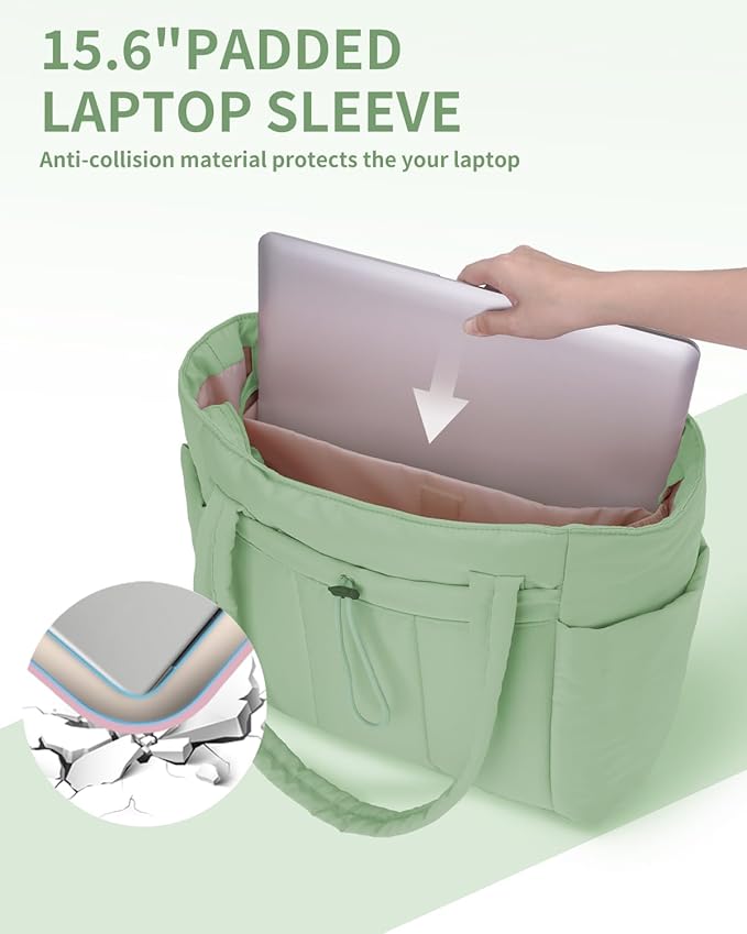 Wandering Nature Puffer Tote Bag with Cup Holder & Laptop Compartment & Trolley Sleeve for Travel, Work, Nurse, Women