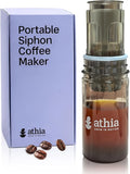 ATHIA Portable Siphon Coffee Maker for Travel & Camping - 4-in-1 Cordless Brewer for Cold & Hot Brew, Siphon-Inspired System, 13.5oz/400ml Tritan Bottle, Reusable Filter, 6.35oz/180g Lightweight