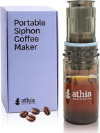 ATHIA Portable Siphon Coffee Maker for Travel & Camping - 4-in-1 Cordless Brewer for Cold & Hot Brew, Siphon-Inspired System, 13.5oz/400ml Tritan Bottle, Reusable Filter, 6.35oz/180g Lightweight