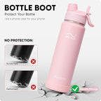 Swigina [2-IN-1 LID] Insulated Water Bottle with Silicone Boot (36hrs Cold/18hrs Hot) - DIY Stickers, Leakproof, BPA Free, 24 oz