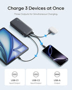 CUKTECH 20,000mAh Power Bank with Built-in USB-C Cable, 40W PD Fast Charging Portable Charger, 3-Port Battery Pack for iPhone 17/16, Samsung S26/S25, iPad Pro, MacBook Air, Travel Essentials