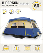 FanttikOutdoor Camping Tent 4/6/8/10 Person Instant Cabin Tent Setup in 60 Seconds with Rainfly & Windproof Portable with Carry Bag for Family Camping & Hiking, Upgraded Ventilation, Navy Blue