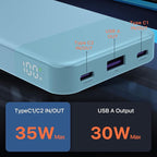 JUOVI Power Bank Fast Charging 10000mAh 35W Portable Charger Small Battery Pack with PD 3.0 & QC 4.0 Type-C USB-A Input Output Lightweight Phone Charger Compatible for iPhone Samsung iPad