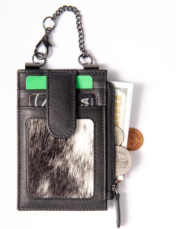 RFID Blocking Boot Wallet with Security Chain & Zipper Lock – Genuine Leather Wallets for Men, Travel Wallets Women, Minimalist Leather Card Holder