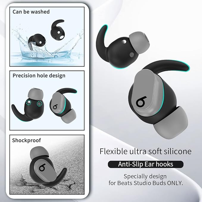 [5 Pairs] for Beats Studio Buds Ear Hooks, Soft Silicone Sport Anti Slip Studio Buds Ear Covers Compatible with Beats Studio Buds Earbuds 2021 [NOT Fit in Case] - Black