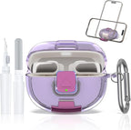 for Bose Ultra Open Earbuds Case with Secure Lock & Phone Stand, Soft TPU Shockproof Protective Clear Case for Bose Open Ear Earbuds Accessories with Cleaning Pen & Keychain (Clear Purple)