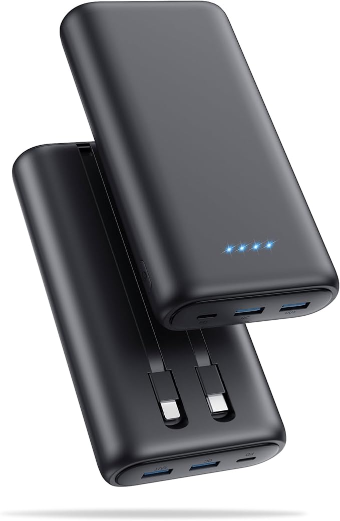 Ekrist Upgraded Portable Charger 40800mAh Power Bank - Portable Battery with 2 Built in Cables,PD 25W USB C Fast Charging Battery Pack Compatible with iPhone 17 16 15 14 13 Android Phone etc-Black