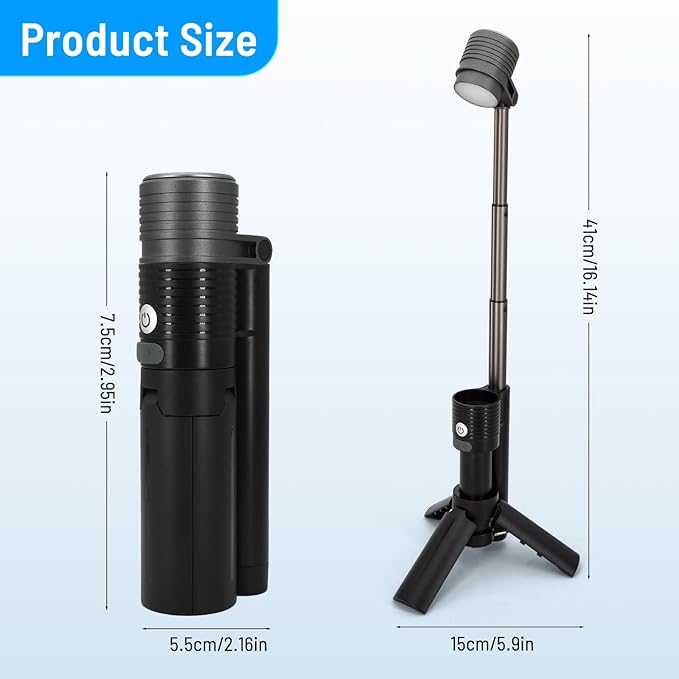 Telescopic Camping Light, Portable Rechargeable Camping Lantern, Outdoor Adventure Emergency Flashlight, Waterproof LED Camp Lamp with Magnetic (Black)