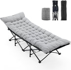 OLIXIS Folding Camping Cot, Rollaway Bed, Portable Camping Bed for Indoor & Outdoor, Sleeping Cot for Adults, 3.5'' Cushion, 440 lbs Sturdy Frame, Quick Setup, Compact Carry & Storage, Grey