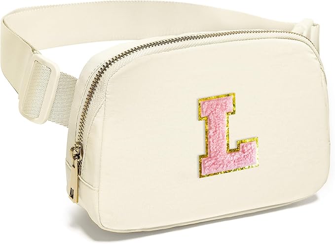 Gitus Personalized Gifts Birthday Gifts for Girls Fanny Pack Cross Body Bags with Initial Letter Preppy Stuff Gifts for Her Girlfriend Wife Sister Friends Mom (Ivory-L)
