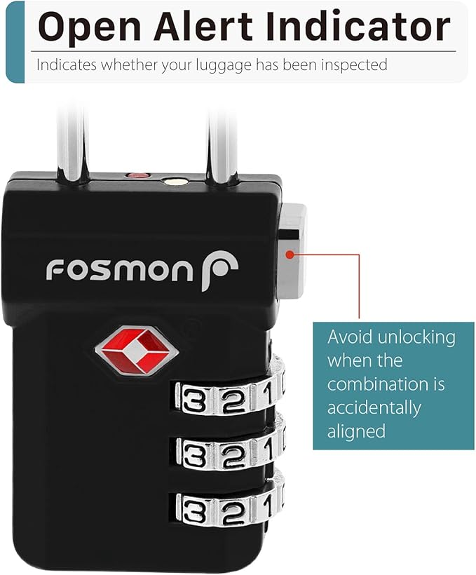 Fosmon TSA Approved Luggage Locks, Suitcase Travel Lock with Push Release Button for Extra Security, 3 Digit Combination Padlock for Gun Case Backpack Zipper Anti Theft Gym Locker - Black, 2 Pack