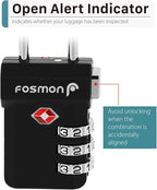 Fosmon TSA Approved Luggage Locks, Suitcase Travel Lock with Push Release Button for Extra Security, 3 Digit Combination Padlock for Gun Case Backpack Zipper Anti Theft Gym Locker - Black