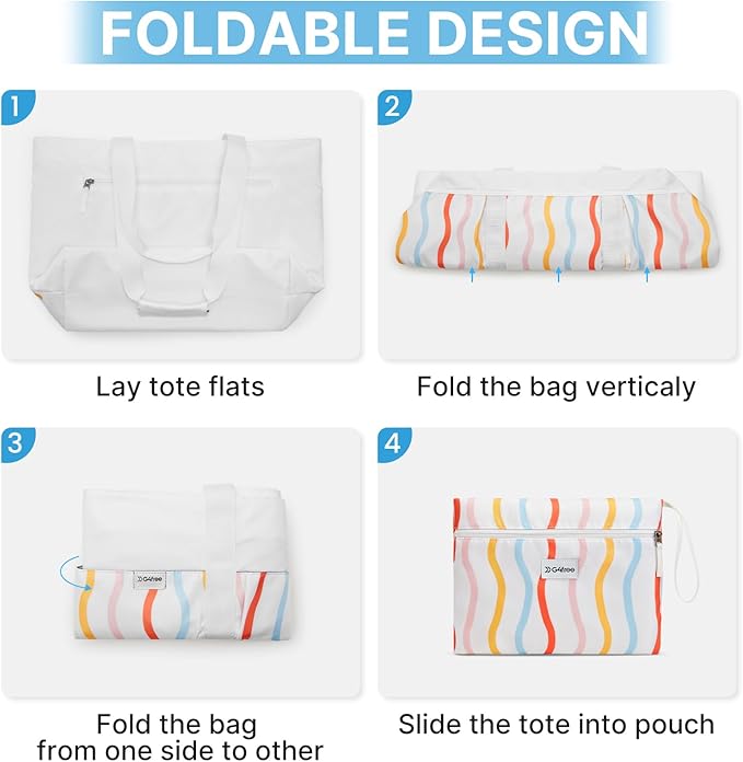 G4Free Beach Bag,Waterproof Beach Tote Pool Bags for Women,Compatible with Cup,Foldable for Weekender Travel