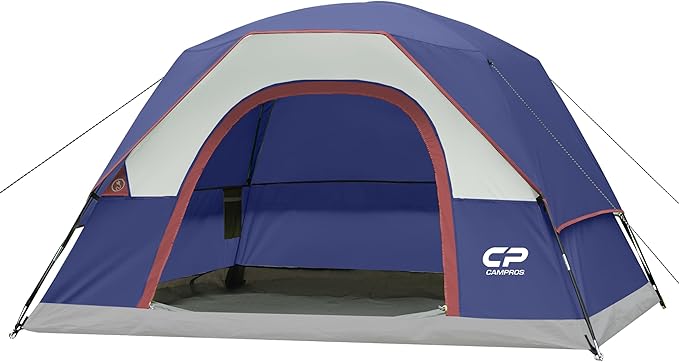 CAMPROS CP Camping Tent 2/4/6 Person, Waterproof Windproof Double Layer Dome Tent, Easy Setup with Large Mesh Windows & Wide Door for Outdoor Camping Backyard