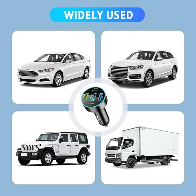 4 Ports Fast Car Charger,[Upgrade Voltmeter Display] PD+QC3.0+USB C Car Charger for 12-24V Cigarette Lighter Plug,Car Phone Charger Compatible with iPhone/Android/Samsung/iPad (QC3.0+Type-C+PD+2.4A)