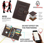 CONTACTS Full Grain Leather Passport Holder Compatible with Airtag RFID Blocking Passport Wallet for Men Travel Passport Cover with SIM Card Removal Tool (Bagde, Dark Brown)