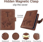 Initial Letter T Passport Cover Personalized RFID Blocking Passport Wallet for Adults, Travel Passport Book Holders for Women and Men, 4 Card Slots, Magnetic Closure
