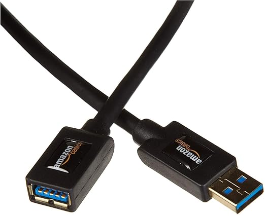 Amazon Basics USB 3.0 Extension Cable, A-Male to A-Female, 4.8Gbps High-Speed, Gold-Plated Connectors, 6.5 Foot, Black